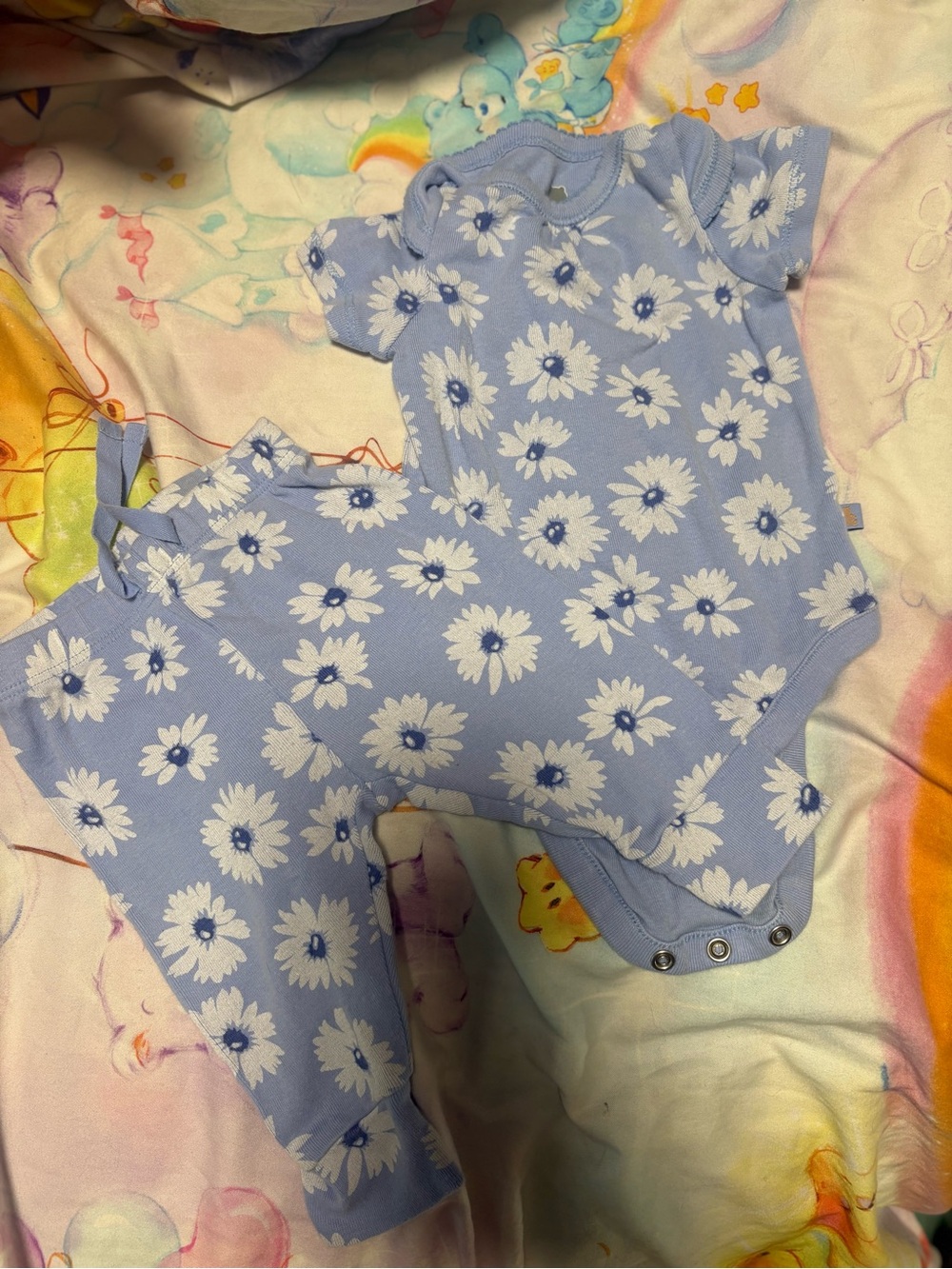 7/$30 Baby Daisy Print One-Piece Bodysuit - Light Blue